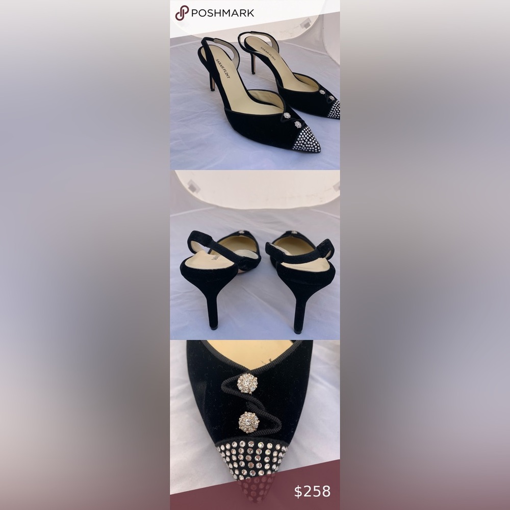 Sarah Flint Black Crystal Embellished Slingback Heels